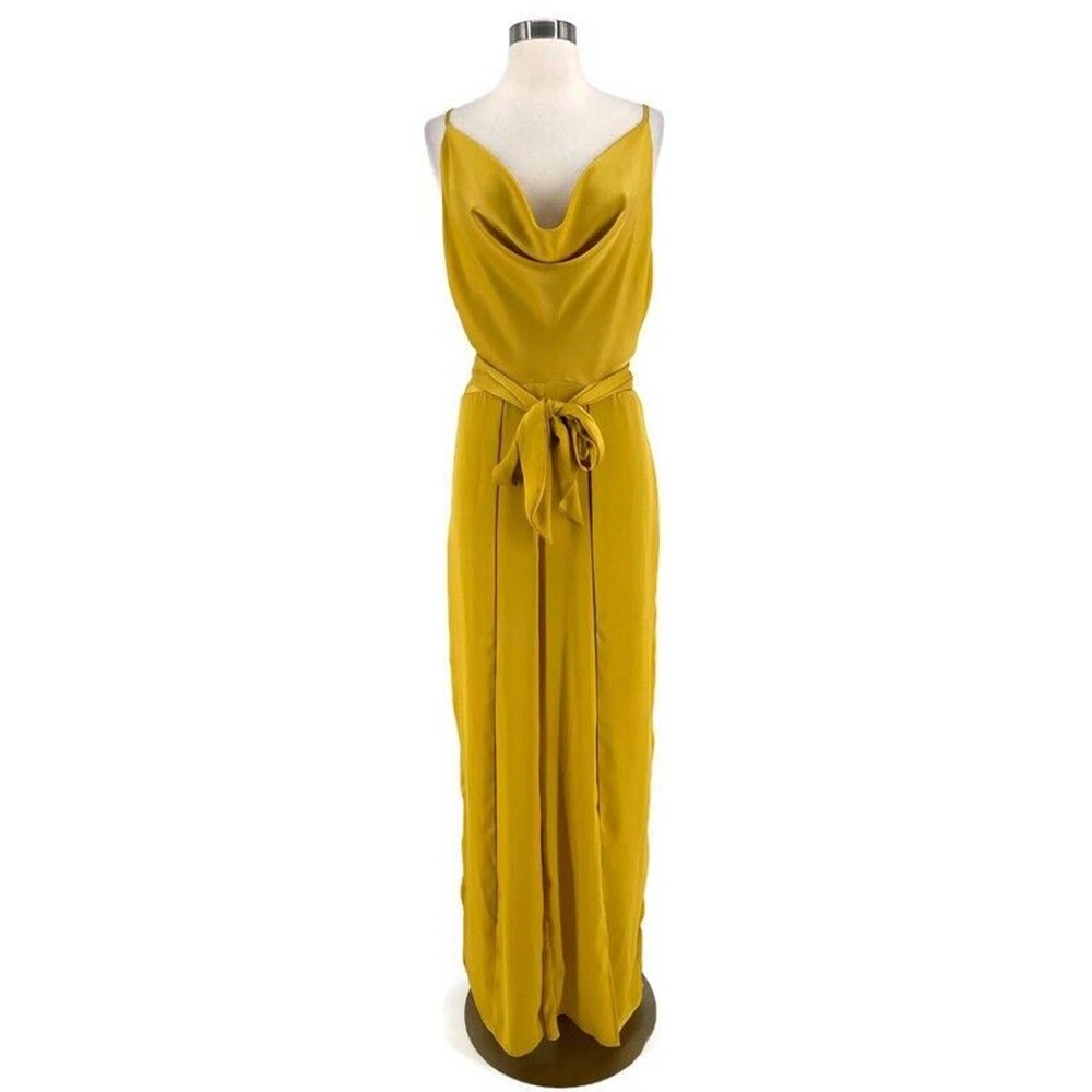 The Jetset Diaries Topaz Jumpsuit Gold Draped Neck Split Leg New Size Medium